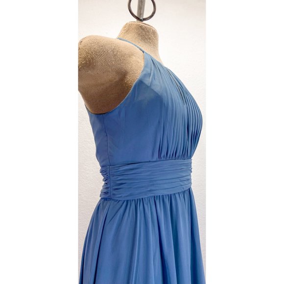 Kennedy Blue Halter Maxi High Waist Key Hole Back Light Blue Zip Dress Sz. 6 - Picture 5 of 8